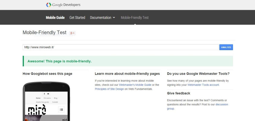 google mobile friendly test